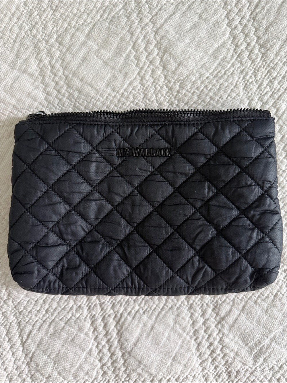 MZ Wallace Black Quilted Nylon Double Zip Cosmetic Pouch Medium Size - Picture 8 of 12
